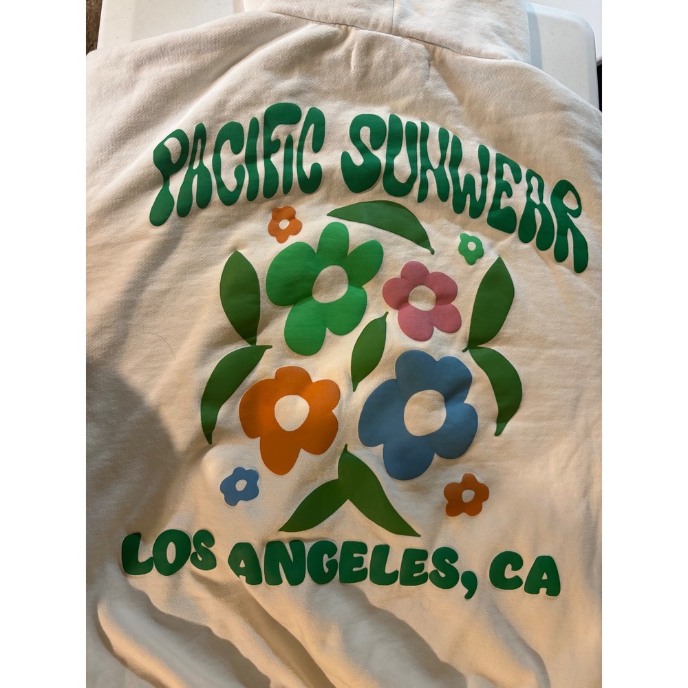 PacSun Pacific Sunwear Los Angeles Flower Hoodie Sweatshirt Cream Men XL Graphic